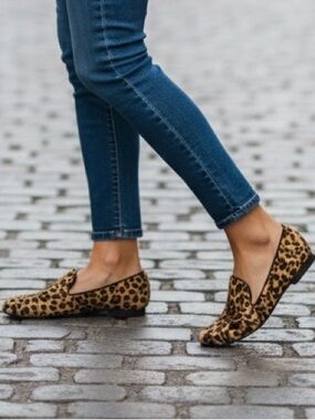 Kelsi Dagger Frances Animal Print Calf Hair Leather Flats Loafers Size 7.5